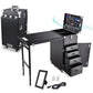 Nail Desk Mobile Station Rolling Makeup Train Case Trolley Cosmetic Manicure Table Mirror 4 Drawers Black 