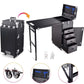 Nail Desk Mobile Station Rolling Makeup Train Case Trolley Cosmetic Manicure Table Mirror 4 Drawers Black 