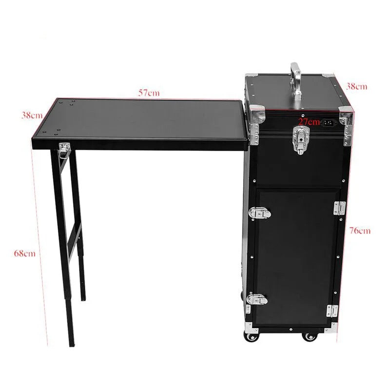 Nail Desk Mobile Station Rolling Makeup Train Case Trolley Cosmetic Manicure Table Mirror 4 Drawers Black 