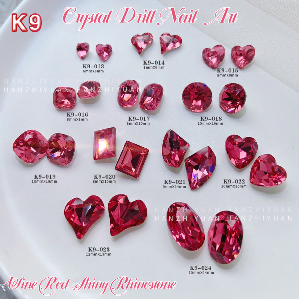 2pcs Rose Red K9 Crystal Drill Nail Art Decoration