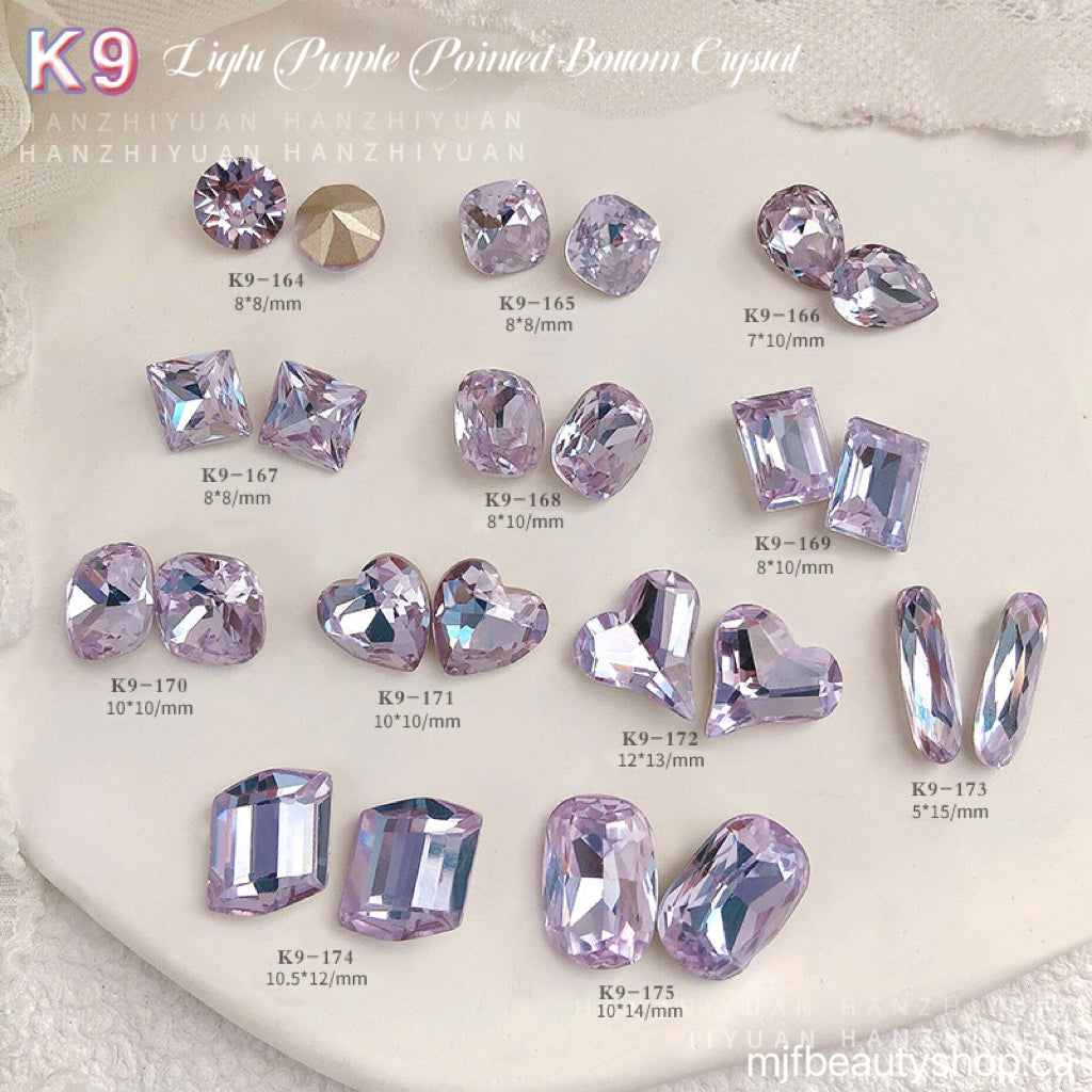 2pcs Light Purple Pointed Bottom Crystal K9 Drills