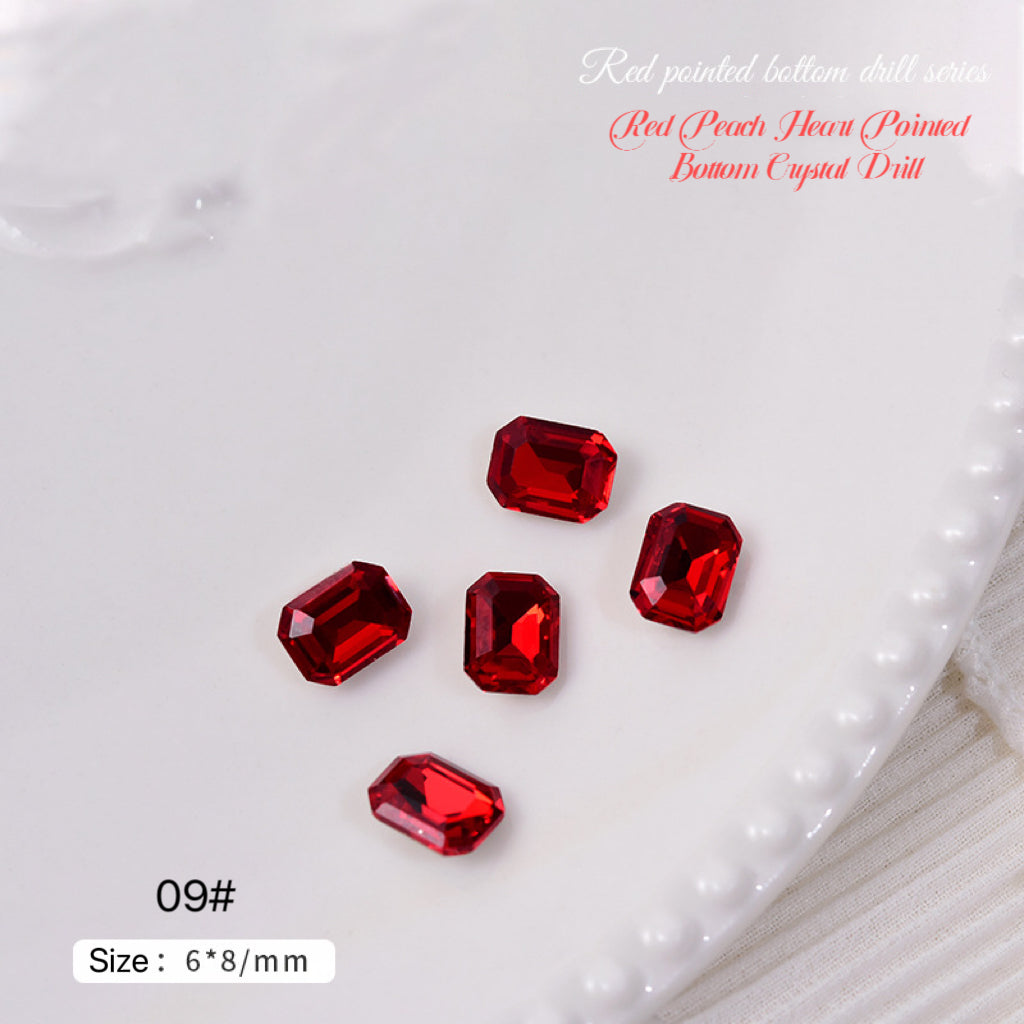 2pcs Red Peach Heart Pointed Bottom Crystal Drill