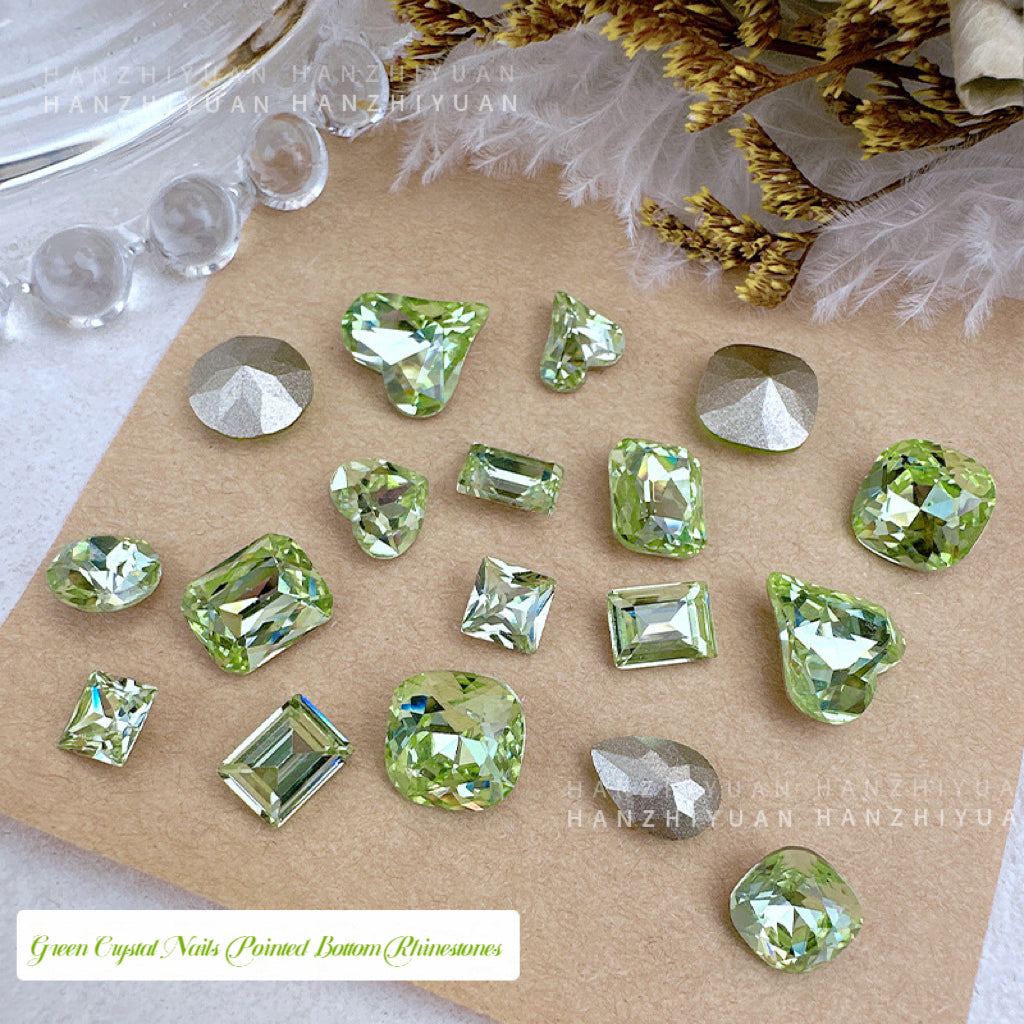 2Pcs Green Crystal K9 Nails Pointed Bottom Rhinestones