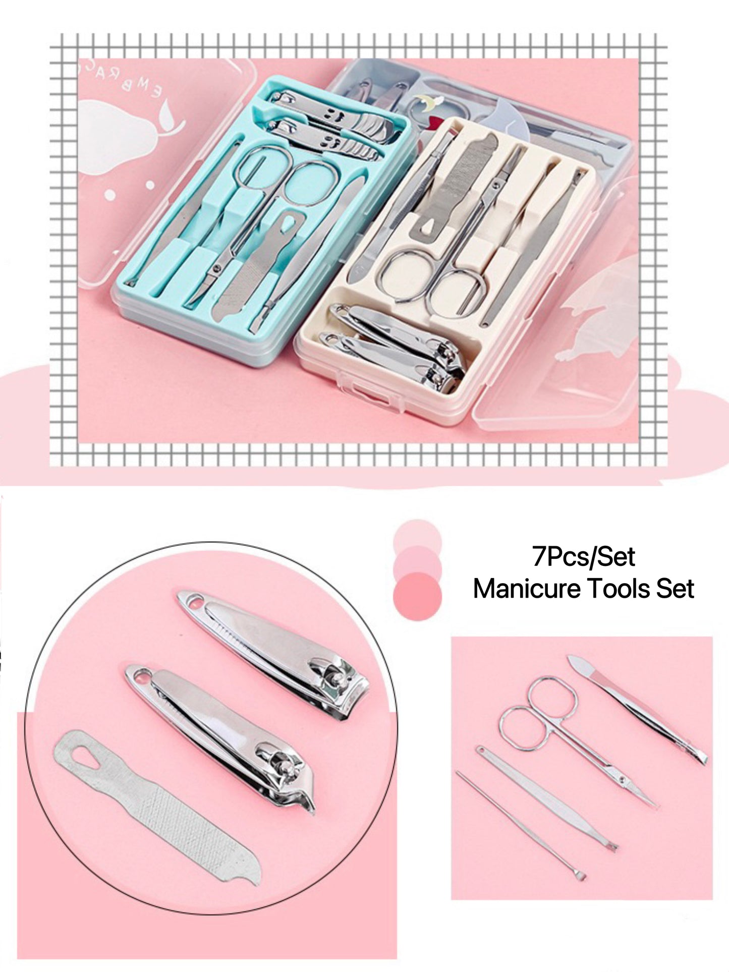 7Pcs/Set Cartoon Stainless Steel Manicure Tools Set