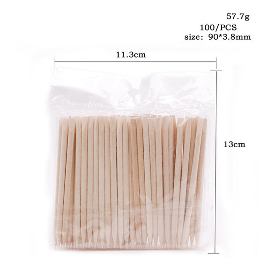 1Pack 100pcs Orange Wood 2-Way Use Nail Art Cuticle Pusher