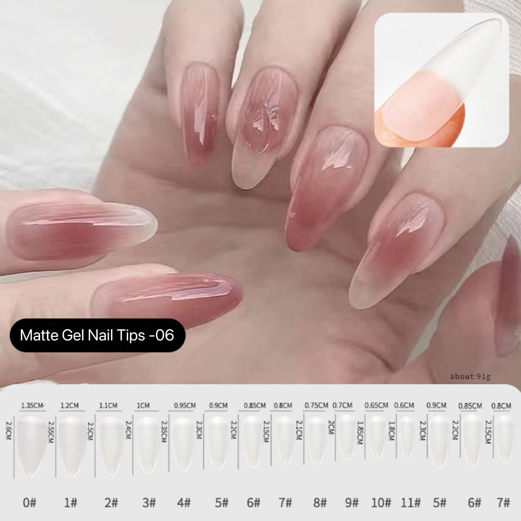 240pcs/box 14 Sizes Matte Gel Long Almond Nails Tips 06#