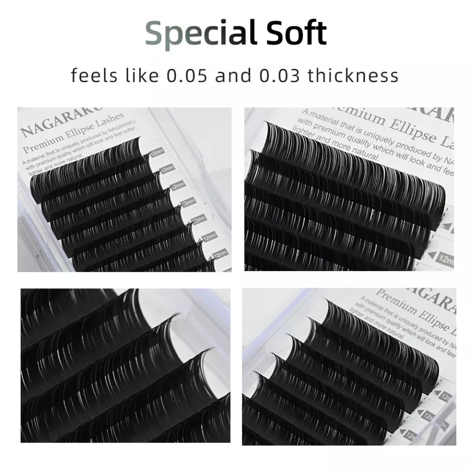 NAGARAKU 0.20mm C/D Curl Mix 8-15mm Flat Ellipse Eyelash