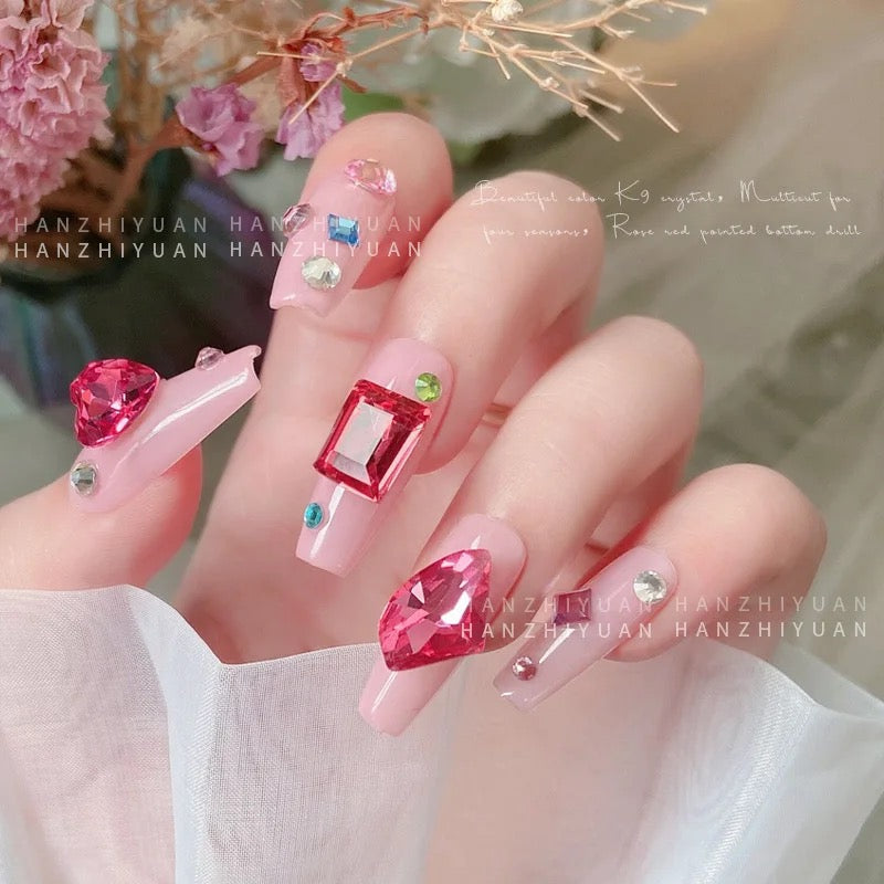 2pcs Rose Red K9 Crystal Drill Nail Art Decoration