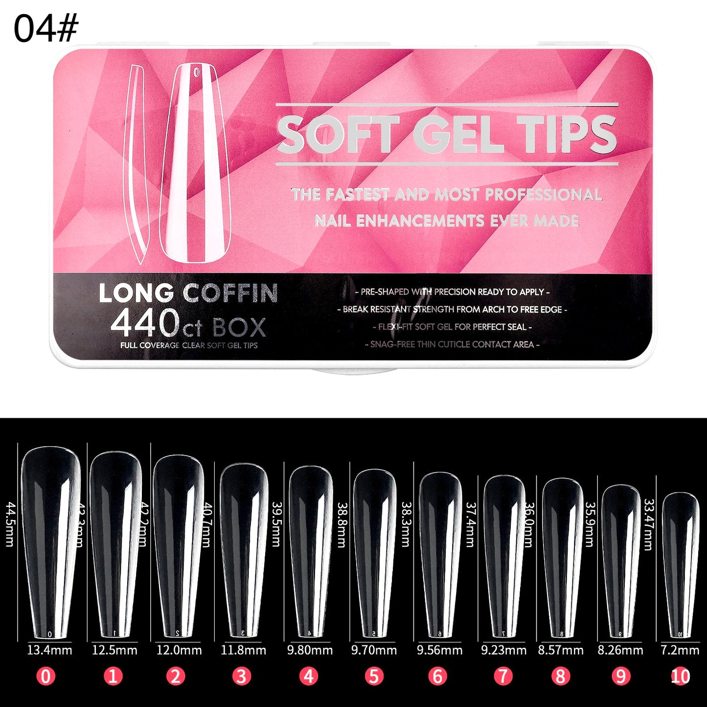 440Pcs/Box Soft Gel Tips Long Coffin 04#