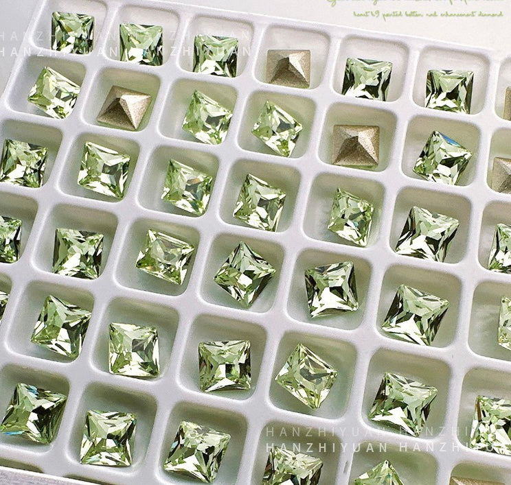 2Pcs Green Crystal K9 Nails Pointed Bottom Rhinestones