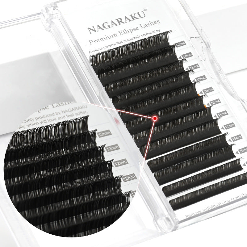 NAGARAKU 0.15mm C/D Curl Mix 8-15mm Flat Ellipse Eyelash Split Tips Matte Black Color