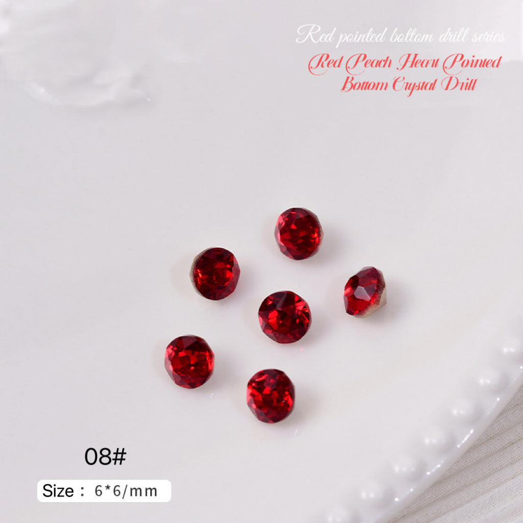 2pcs Red Peach Heart Pointed Bottom Crystal Drill