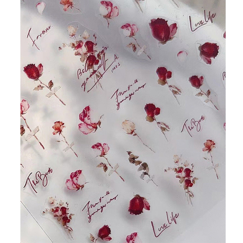 1PCS Retro Ultra-thin Watercolor Red Rose Sticker