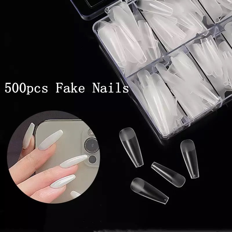 500Pcs Double-sided Non-engraving Scrub Wear Long Coffin Nail Tips