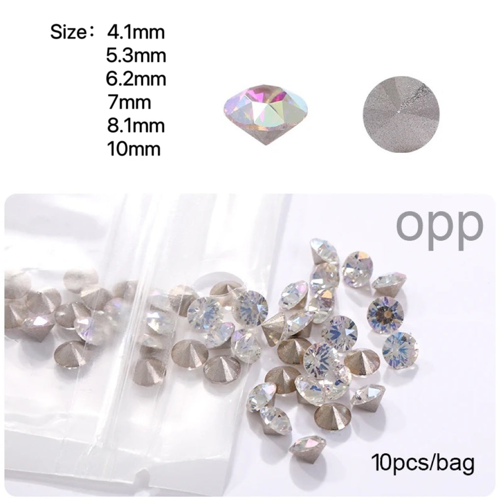 10Pcs Diamond Round Cone Rhinestone