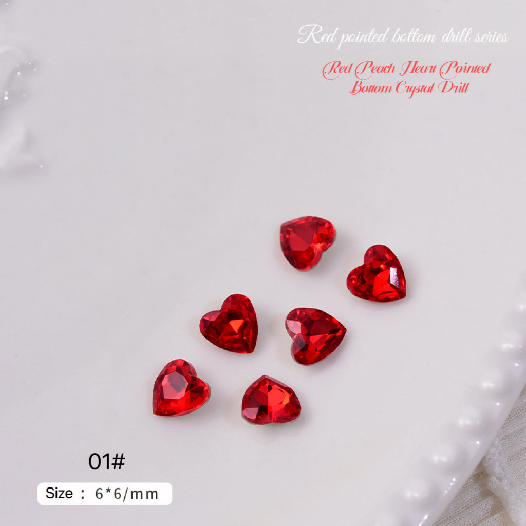 2pcs Red Peach Heart Pointed Bottom Crystal Drill