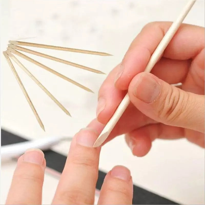 1Pack 100pcs Orange Wood 2-Way Use Nail Art Cuticle Pusher