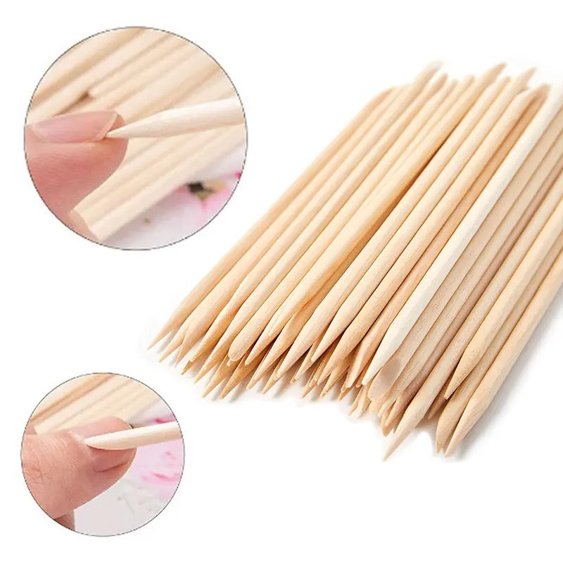 100Pcs Nail Cuticle Pusher Wooden Design Drawing Painting Stick