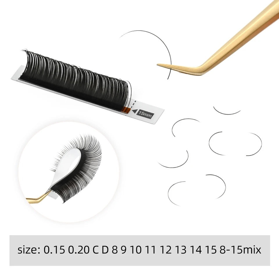 NAGARAKU 0.15mm C/D Curl Mix 8-15mm Flat Ellipse Eyelash Split Tips Matte Black Color