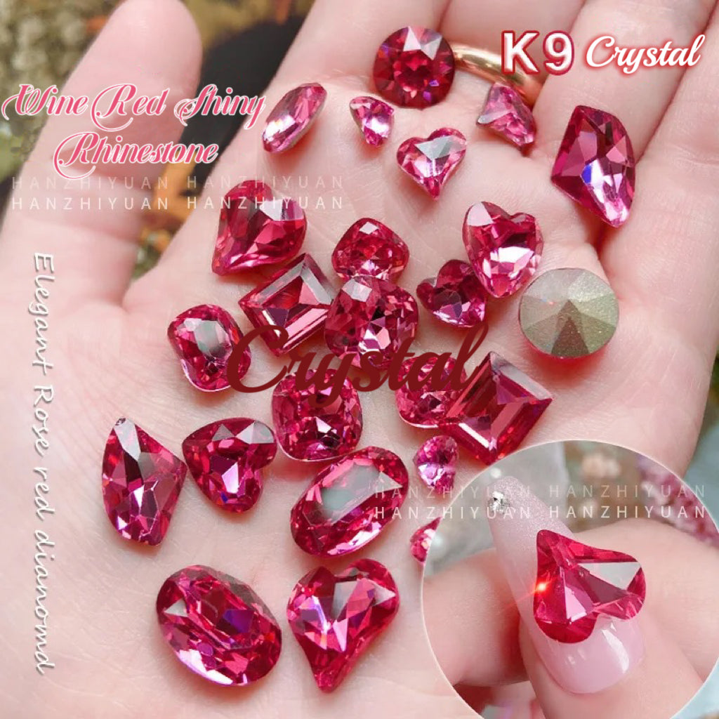 2pcs Rose Red K9 Crystal Drill Nail Art Decoration