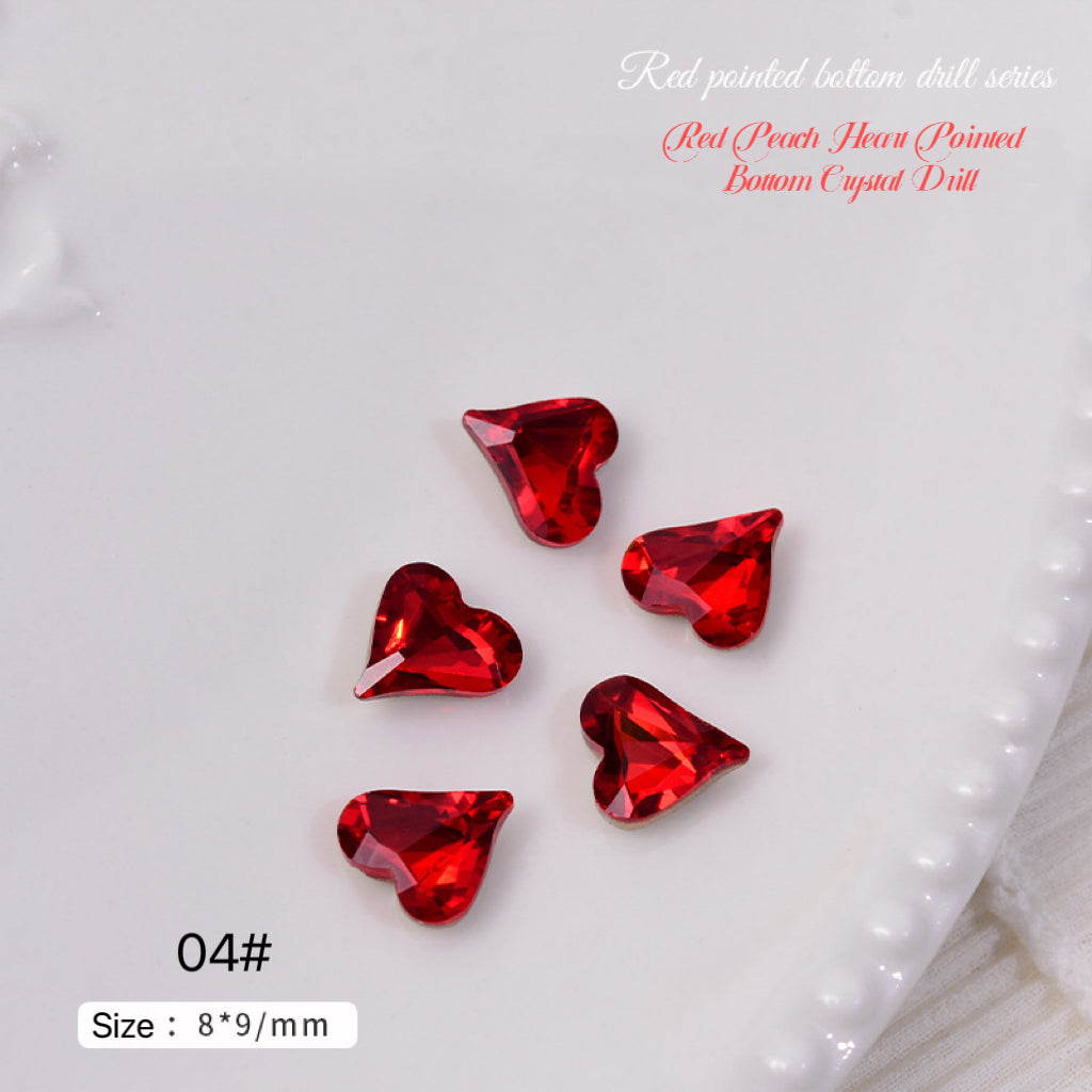 2pcs Red Peach Heart Pointed Bottom Crystal Drill