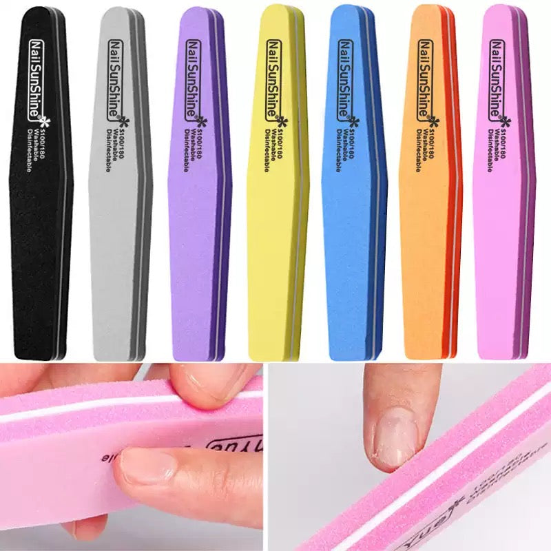 【Buy 2 Get 1 Free】1 Pcs Rhombus Halfmoon Double Side Nail files buffer 100/180(random color)