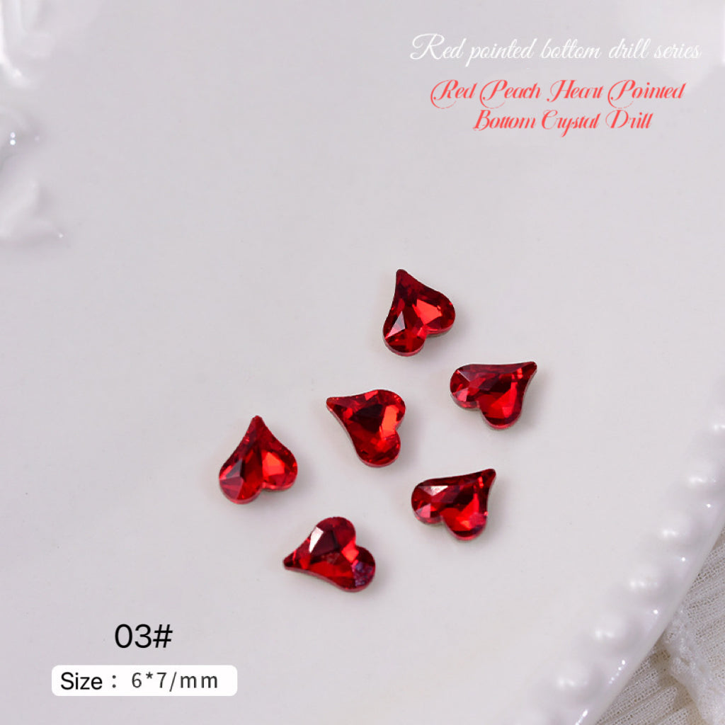 2pcs Red Peach Heart Pointed Bottom Crystal Drill