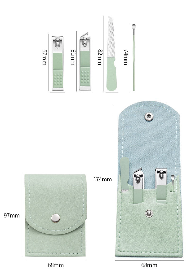 4pcs/set Green Color Folding Bag Nail Clipper Set