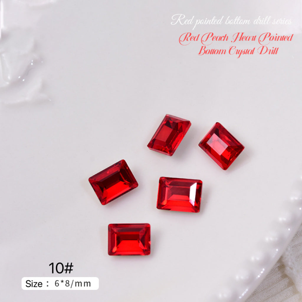 2pcs Red Peach Heart Pointed Bottom Crystal Drill