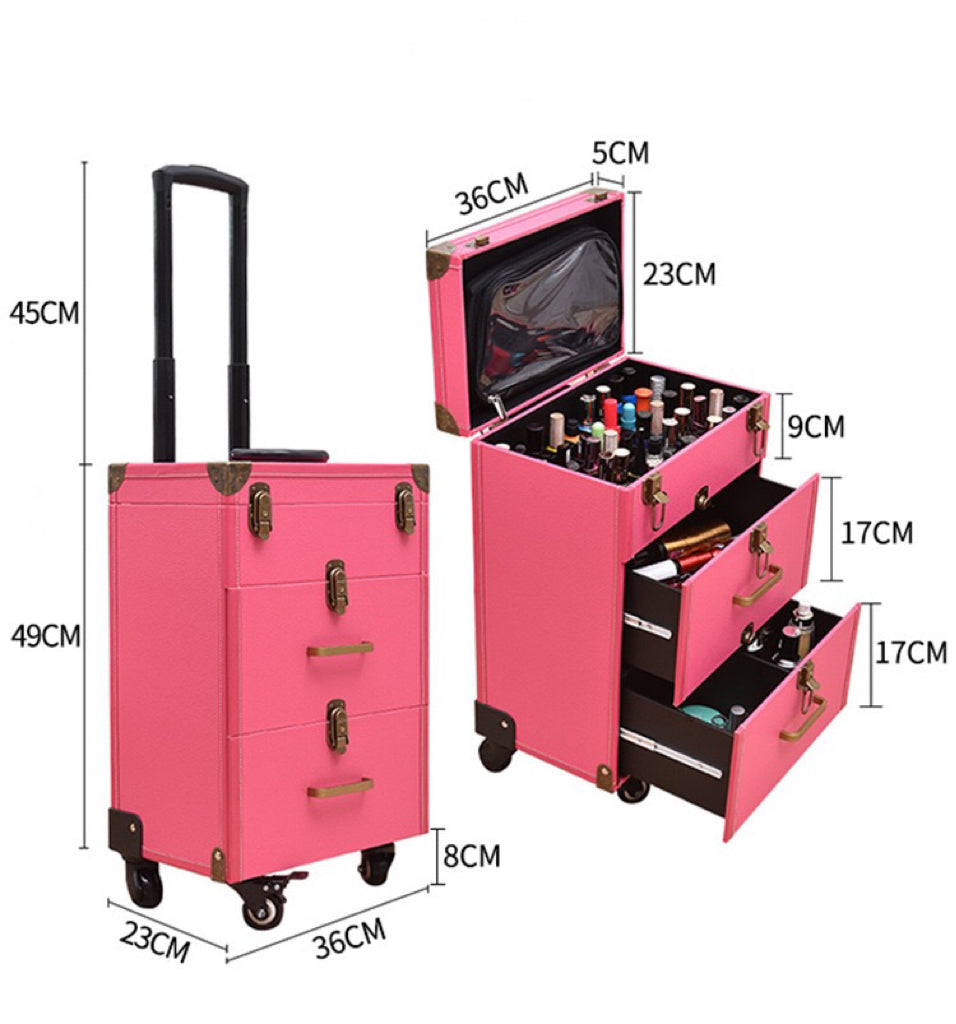 Rolling Luggage Makeup Kit Beauty Suitcase