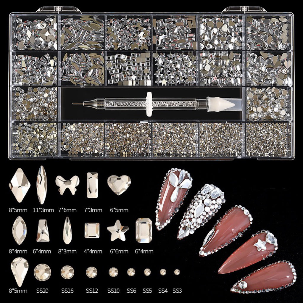 3100Pcs/Box Mixed AB Glass Nail Art Rhinestones Set