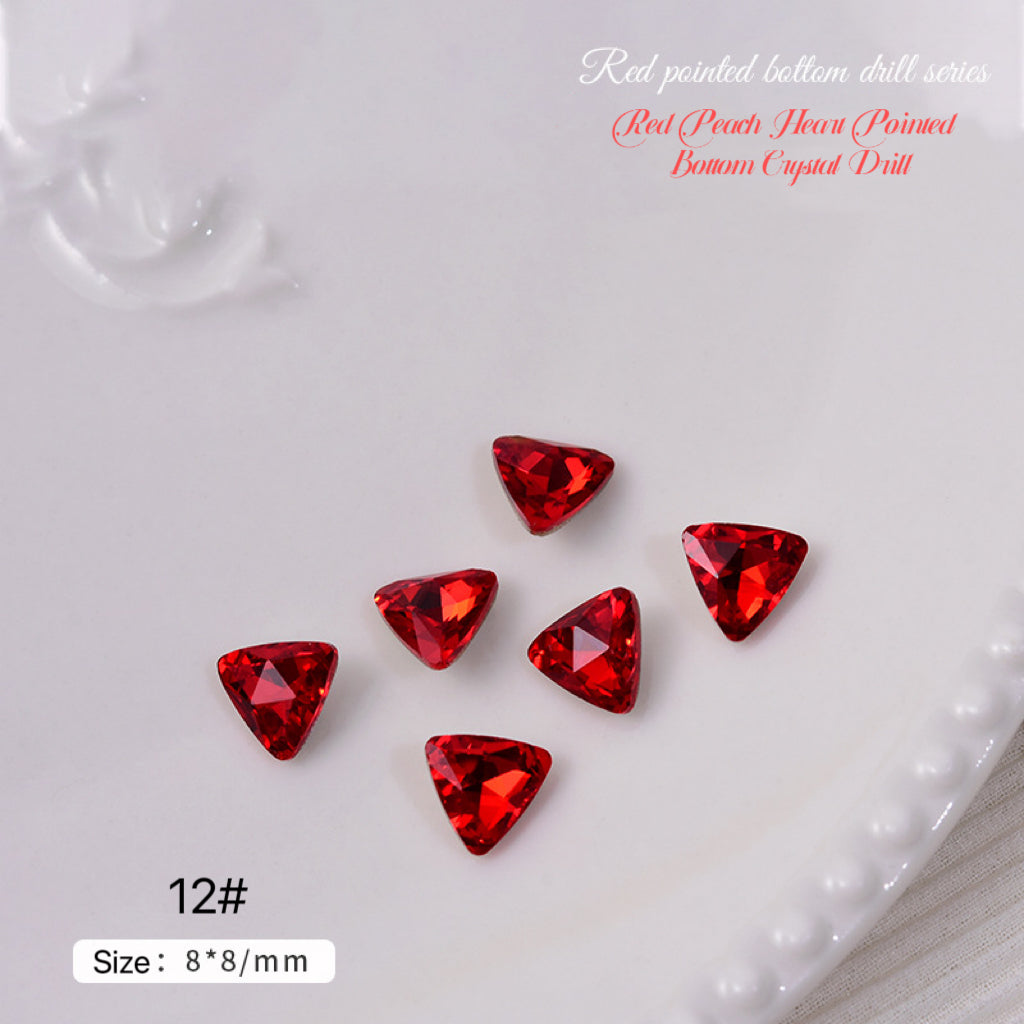 2pcs Red Peach Heart Pointed Bottom Crystal Drill