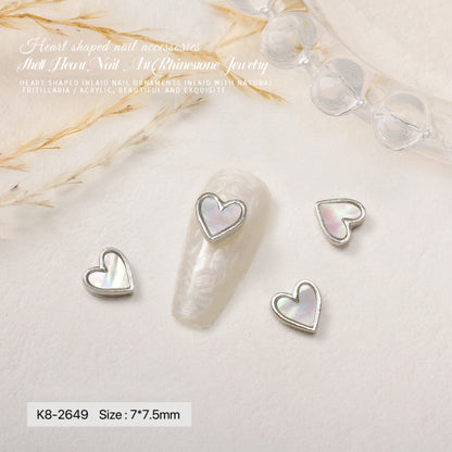 2Pcs 3D Shell Heart Nail Art Rhinestone