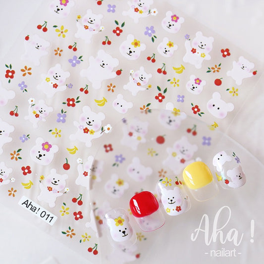 Bear and Flower Nail Art 3D Stickers