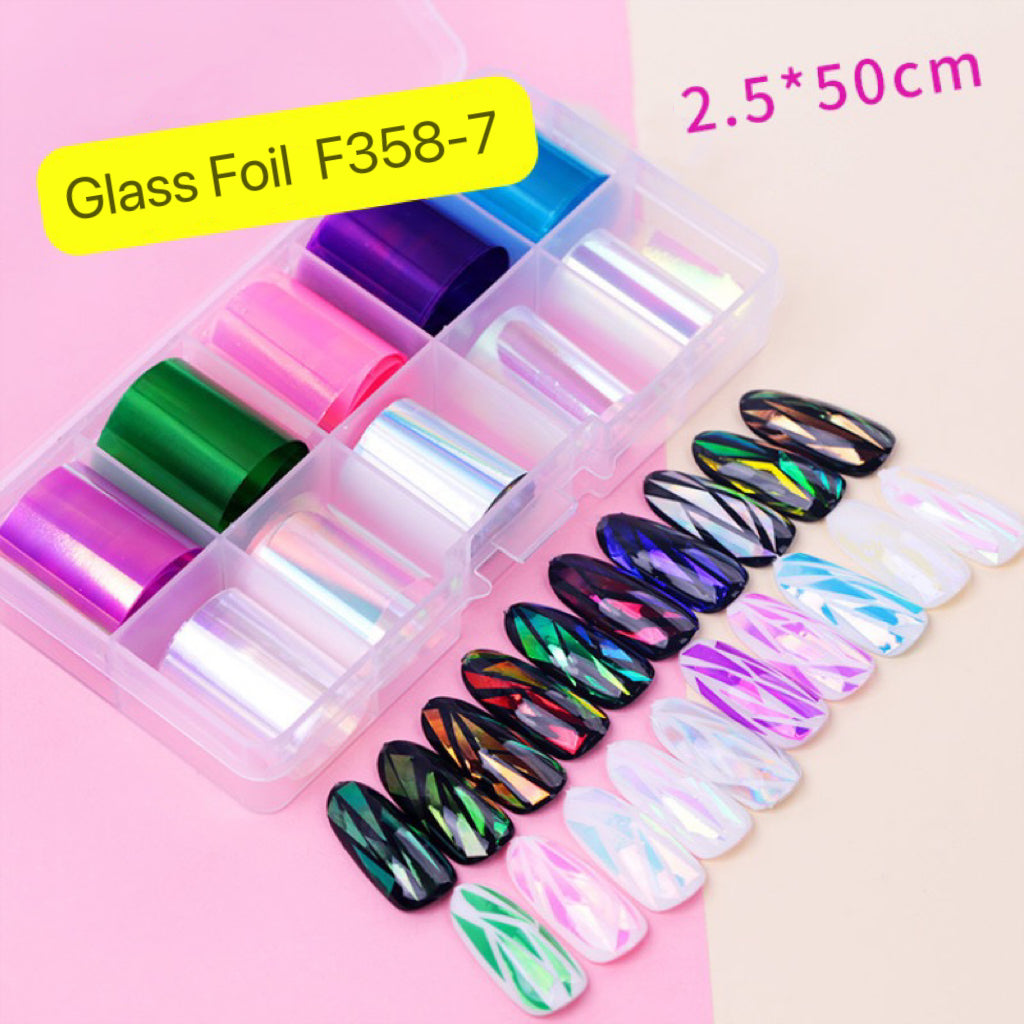 10Rolls Glass Nail Foils Nail Art Transfer F358-7