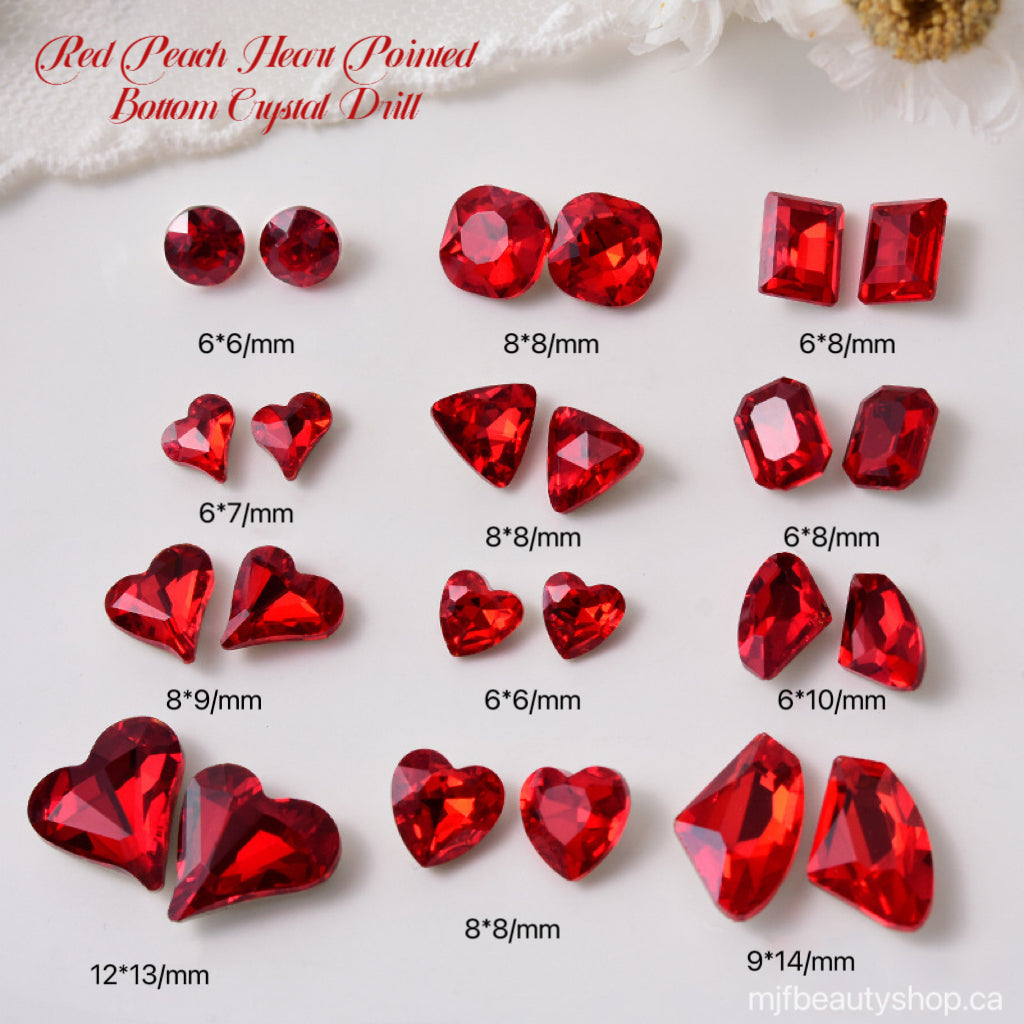 2pcs Red Peach Heart Pointed Bottom Crystal Drill