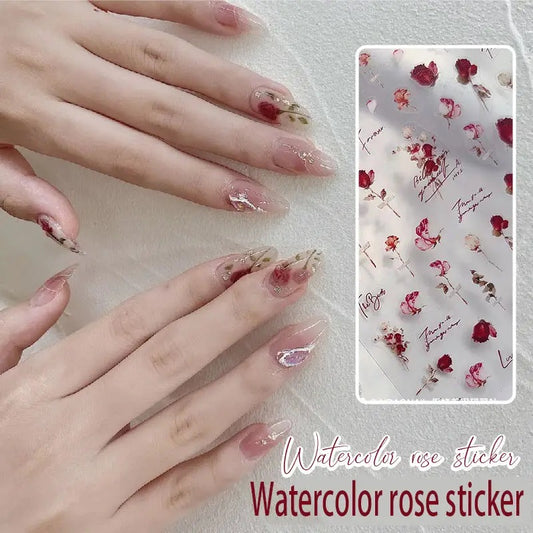 1PCS Retro Ultra-thin Watercolor Red Rose Sticker