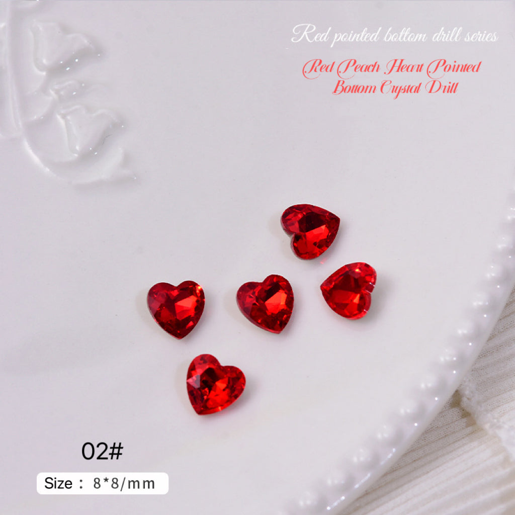 2pcs Red Peach Heart Pointed Bottom Crystal Drill