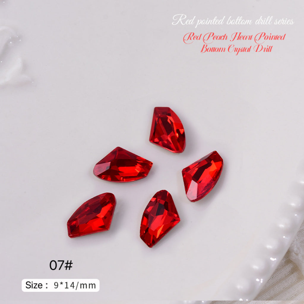 2pcs Red Peach Heart Pointed Bottom Crystal Drill