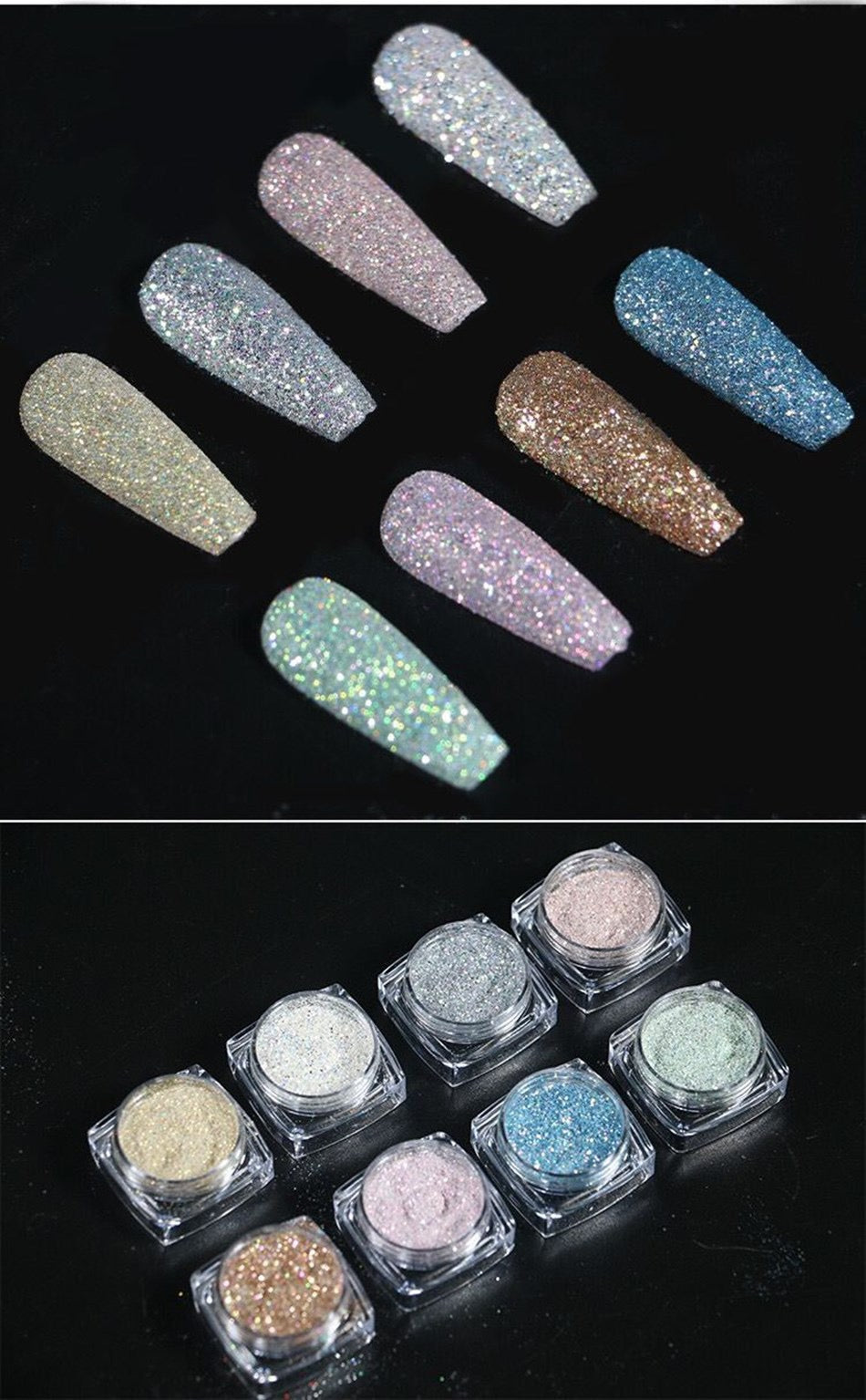 8 Colors Nail Crystal Diamond Powder Rainbow Color Glitter