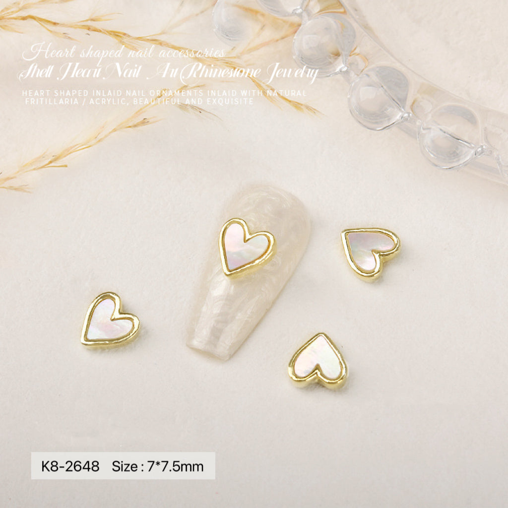 2Pcs 3D Shell Heart Nail Art Rhinestone