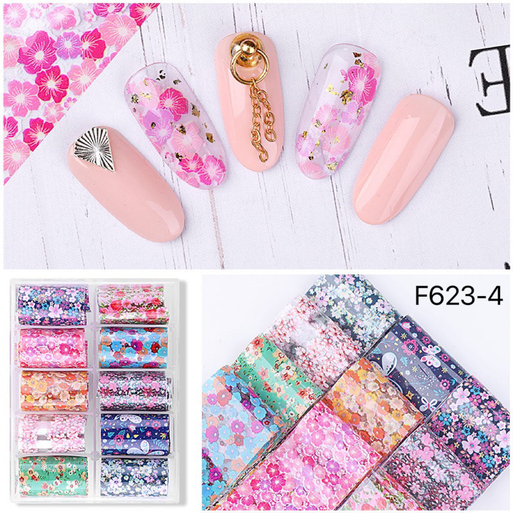 10Rolls Flower Nail Foils Nail Art Transfer F624-4