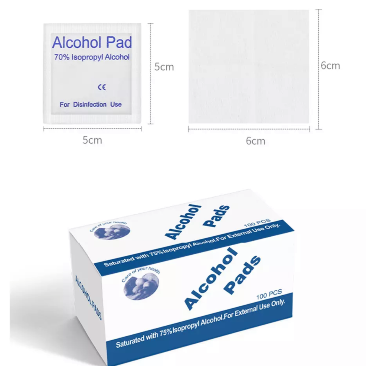 100pcs Alcohol Pad Wet Wipe 6*6cm