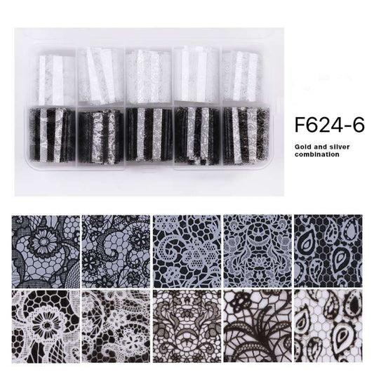 10Rolls Lace Nail Foils Nail Art Transfer F624-6